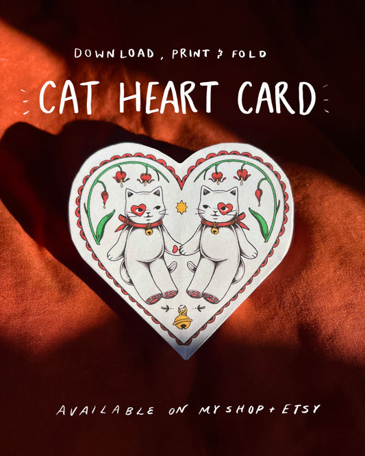 Cat Heart Card - Just Download, Print, and Fold!