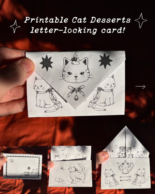 Downloadable Cat Desserts Letter Locking Card